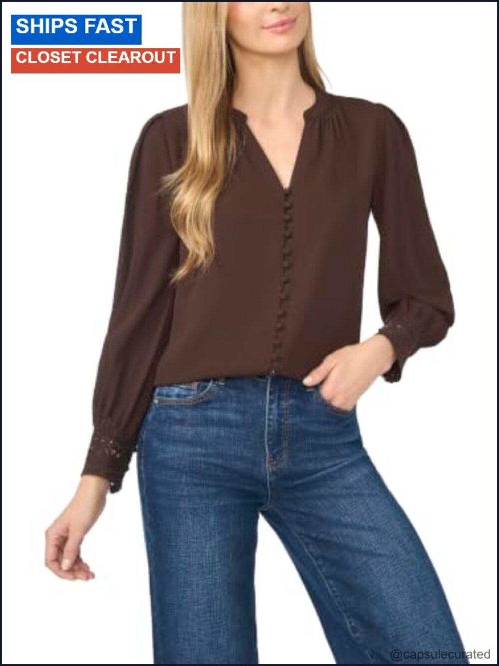 CeCe Long Sleeve Blouse with Lace Cuffs – Women's Button Down Shirt